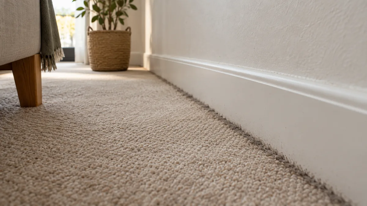 Imagem ilustrativa: Pó junto ao rodapé da alcatifa em tecido areia