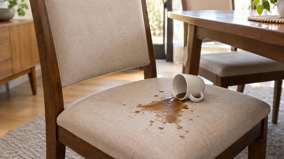 Imagem ilustrativa: Mancha de café numa cadeira bege