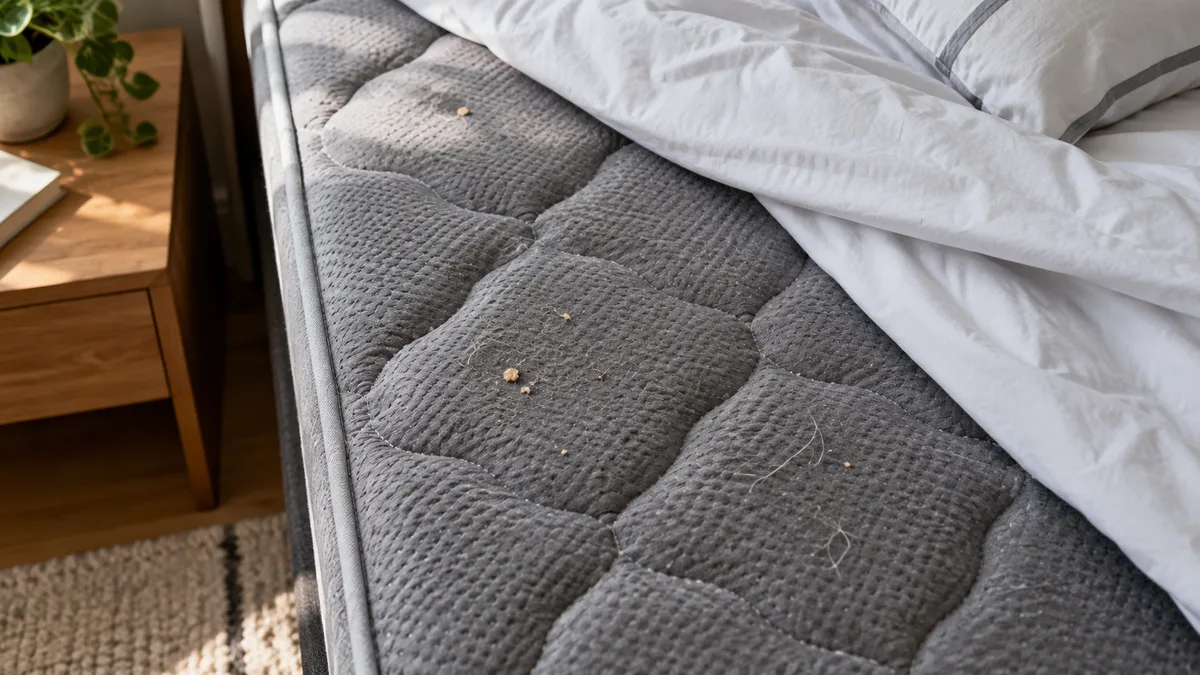 Imagem ilustrativa: Fibras e pequenos resíduos no revestimento cinzento