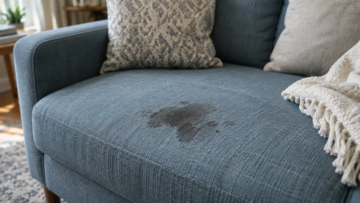 Imagem ilustrativa: Marca de gordura num assento de tecido azul